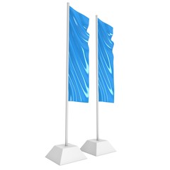 Flag Blue Expo Banner Stand. Trade show booth. 3d render illustration isolated on white background. Template mockup for your expo design.