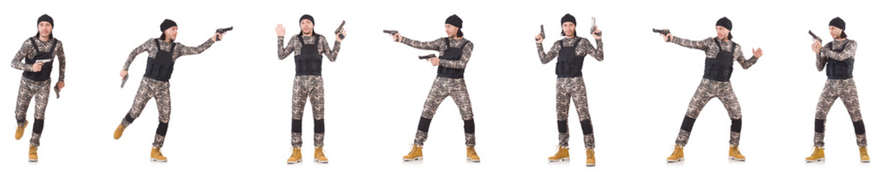 Soldier with gun isolated on white