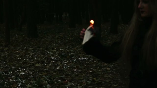 Gothic girl burning pages of the book