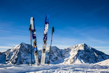 Foto op Aluminium Ski in winter season, mountains and ski touring backcountry equi © Gorilla