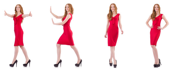Pretty young girl in red dress isolated on white