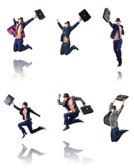 Jumping businessman isolated on white