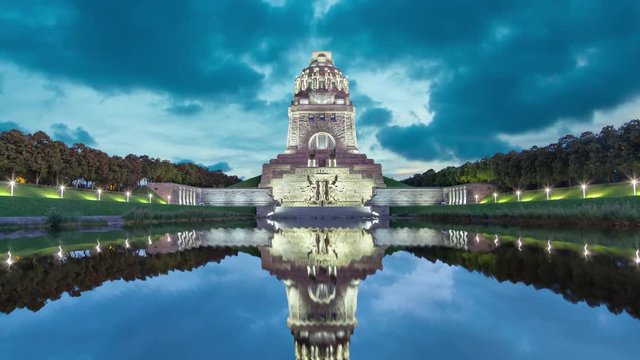 Monument to the Battle of the Nations (Volkerschlachtdenkmal)  Leipzig, Germany (static image with animated sky and water)
