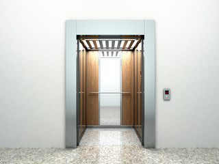 Realistic empty elevator hall interior with waiting lift marble