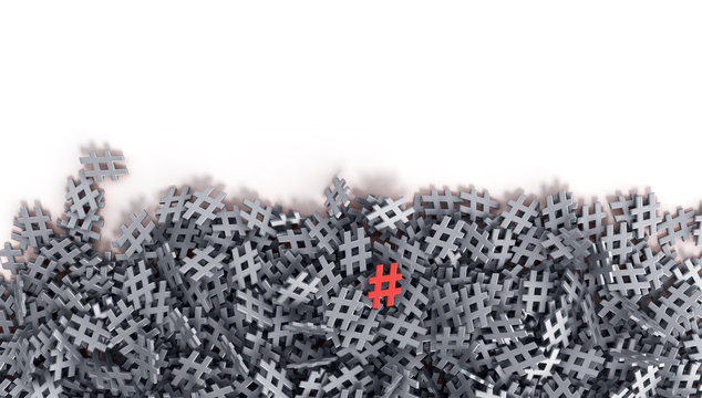 Infinite red hash-tag on a plane original 3d rendering image