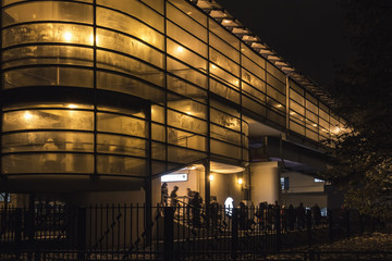stream of people moving on stairs,