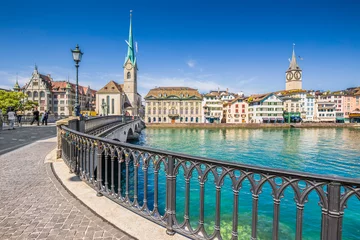 Meubelstickers Historic Zürich city center with river Limmat, Switzerland © JFL Photography