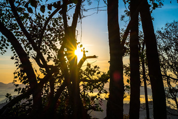 Beautiful Sunrise over Diamond with tree silhouette at Phu Bo Bit, Loei, Thailand