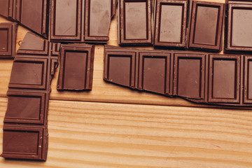 chocolate, wooden background