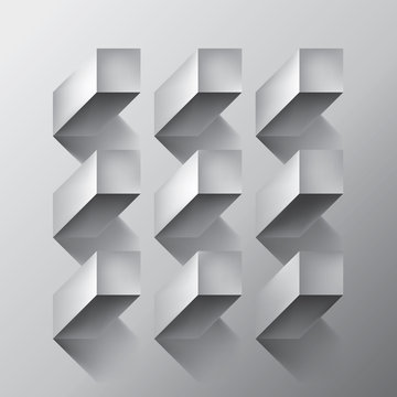 Volume realistic vector abstraction, cubes with shadow, gray geometric, design wallpaper