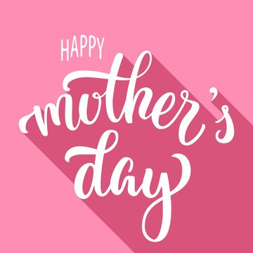 Hand drawn lettering mother's day inscription with long shadow, isolated on retro pink background. Vector illustration.
