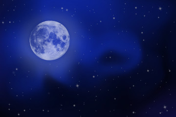 Fototapeta na wymiar bright night sky with a full moon, stars and Milky Way