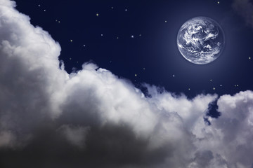 Naklejka na ściany i meble bright night sky with a moon, stars and clouds