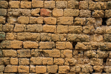 Photo of Aged Brick Texture. Retro Brick Wall Background Aged by Weather