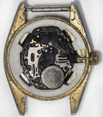 quartz mechanism of watch, battery, coil, high resolution and detail
