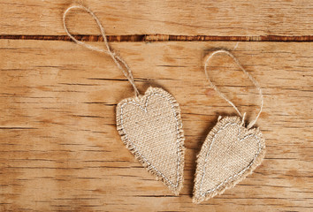 Heart made of cloth on wood desk