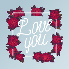 love you vintage roses frame background with thin line calligraphy.