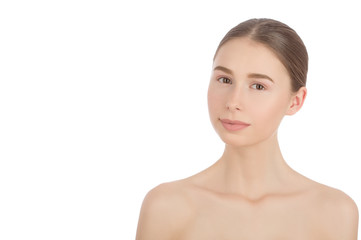 Woman with a natural beauty makeup look - isolated over a white background