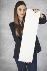 business woman holds in her hands bulletin boards