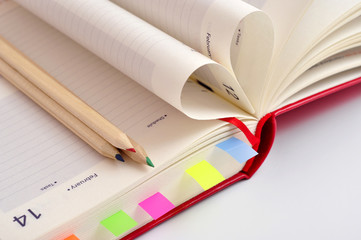 Valentines date in notebook and Heart of pages.