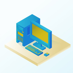 Personal desktop. Icons. Information Technology. Isometric vecto
