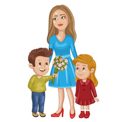 Cute card with mother and children. Mother's day greeting card