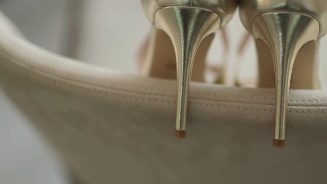 Close up of a brides wedding shoes