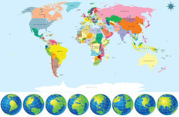 Political World Map with Earth Globes
