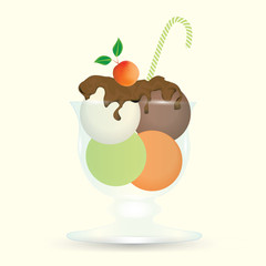 scoop of ice cream in a glass chocolate cream apricot isolated on a light background vector element for design