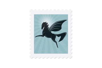 post stamp Pegasus in sunlight isolated on white background artwork creative vector element for design