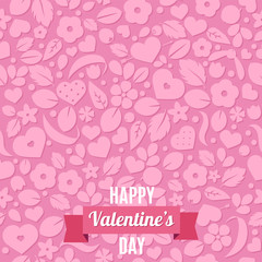 Vector flat background, seamless pattern design with hearts.