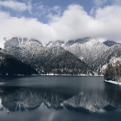 заснеженное озеро в горах