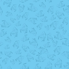 Sea Ships Silhouettes Seamless Pattern. Sailing Boat Background