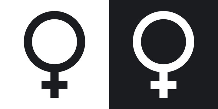 Vector female sex symbol. Two-tone version on black and white background