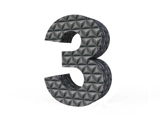 Metallic Number Three with Diamond-cut Pattern Isolated in 3D