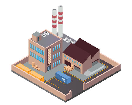 Modern Isometric Industrial Factory and Warehouse Building, Suitable for Diagrams, Infographics, Illustration, And Other Graphic Related Assets