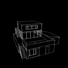Modern house. Isolated on black background. Sketch illustration.