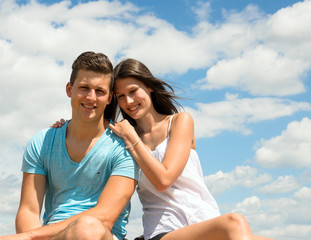 Summer feeling, meditation, relaxing: young happy couple in love :) 