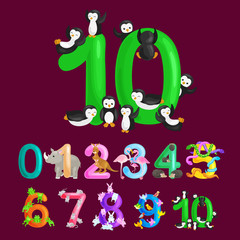 ordinal number 10 for teaching children counting ten penguins with the ability to calculate amount animals abc alphabet kindergarten books or elementary school posters collection vector illustration