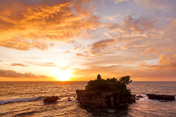 Sunset at Tanah Lot temple. Bali island, Indonesia.