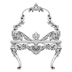 Fabulous Baroque Console Table and Mirror frame set. Vector French Luxury rich carved ornaments. Victorian wealthy Style decorated furniture