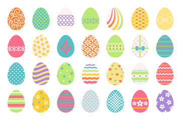 Colored easter eggs or color ostern egg icons with decoration patterns vector illustration
