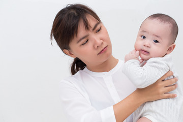 Angry mother talking with her son