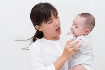 Angry mother talking with her son