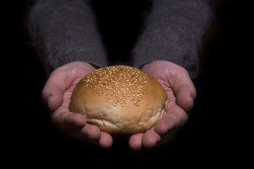 Sharing bread. Poverty concept.