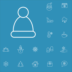 snow hat cap vector line icons set
