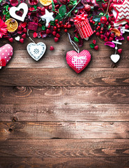 Valentine's Day Background with love themed elements like cotton and paper hearts