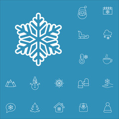 snowflake snow winter cold  vector line icons set