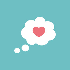 love heart, speech bubble, dialog box icon on blue background