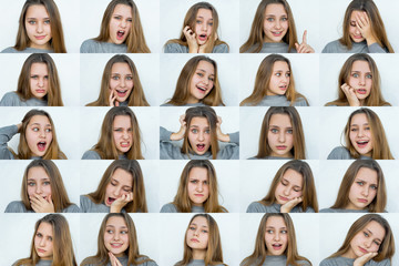 Set of emotions beautiful girl's portraits isolated